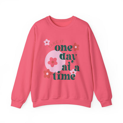 Motivational Flower Crewneck Sweatshirt - "Take It One Day at a Time"