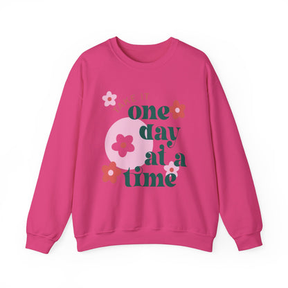 Motivational Flower Crewneck Sweatshirt - "Take It One Day at a Time"