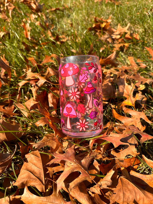 Pink Mushroom 16 oz Glass Cup