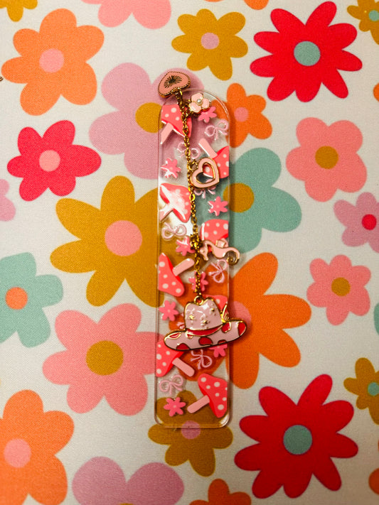 Mushroom Acrylic Bookmark with Gold Charms