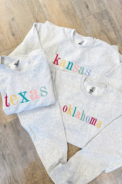 Rainbow Letters Custom Embroidered State Sweater